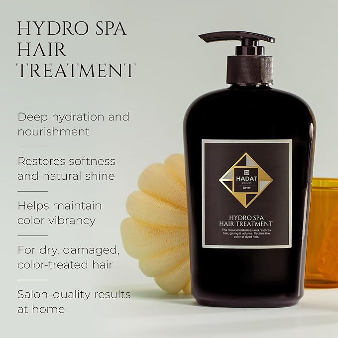 HADAT Hydro Spa Hair Treatment – Professional Hair Mask for Deep Moisturizing Repair and Shine – Macadamia Oil – Salon Quality for Dry Damaged Color-Treated Hair – Israeli Haircare, 16.9 Fl Oz
