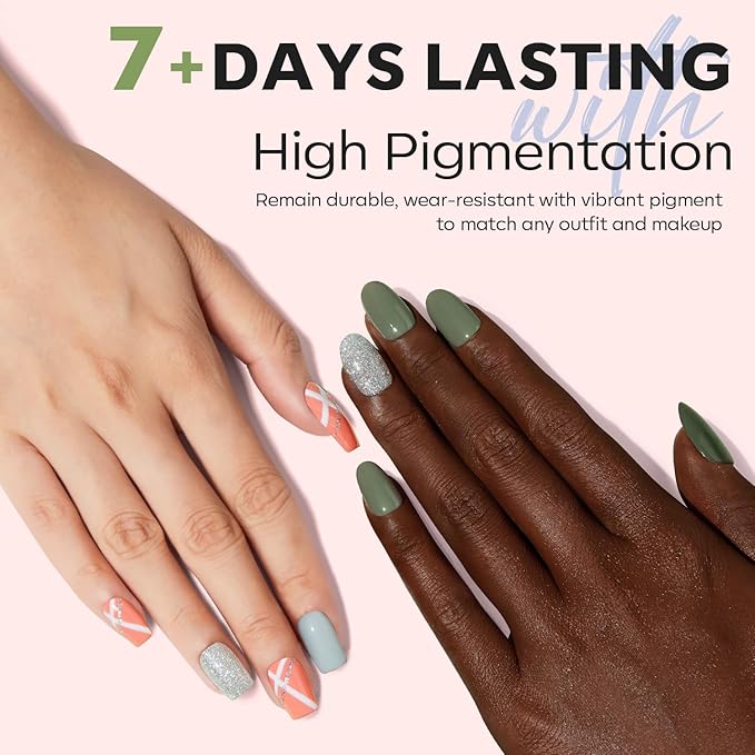 modelones Nail Polish Set 6 Colors Green Blue Nude Glitter Nail Polish Kit Quick Dry Finger Mini Bulk Manicure DIY Nail Art Salon Home Gifts For Women Girls