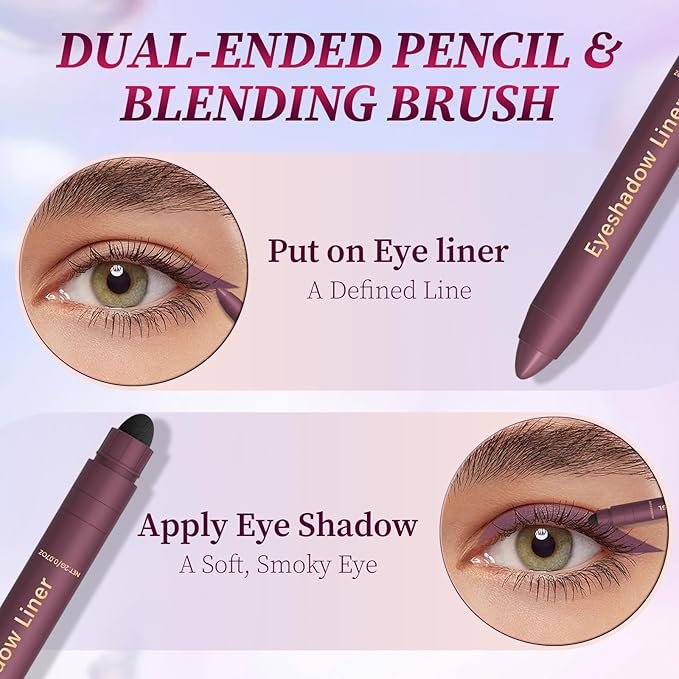 Shadow Liner 2in 1 Eyeliner Eyeshadow,Shadow Liner Duo Plum,2-in-1 Eye Makeup Eyeliner +Eyeshadow,Waterproof,Smooth,Easy to Color(Champagne+Purple)