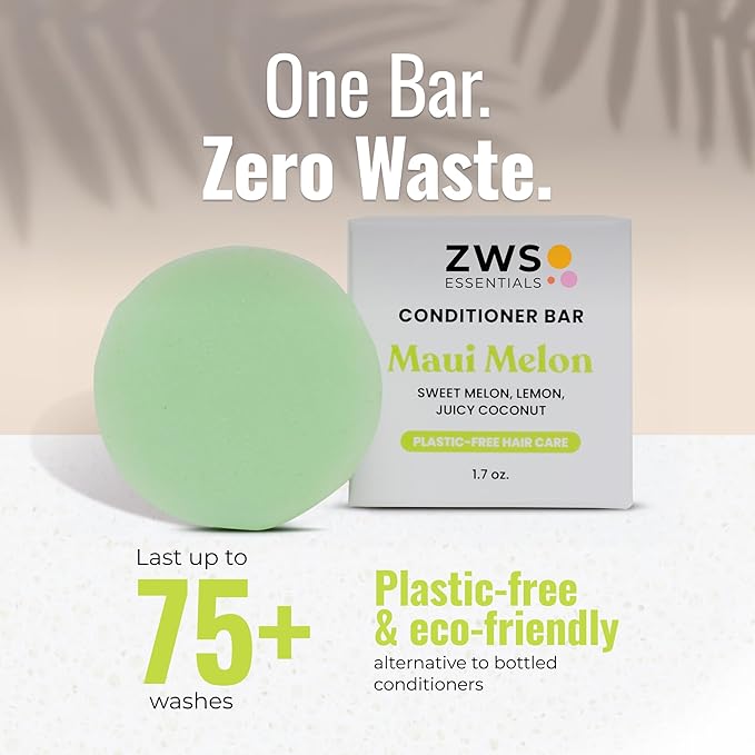 Maui Melon Conditioner Bar, Vegan Solid Hair Conditioner for Curly & Textured Hair, with Melon, Lemon, Coconut, Zero Waste, Travel-Friendly