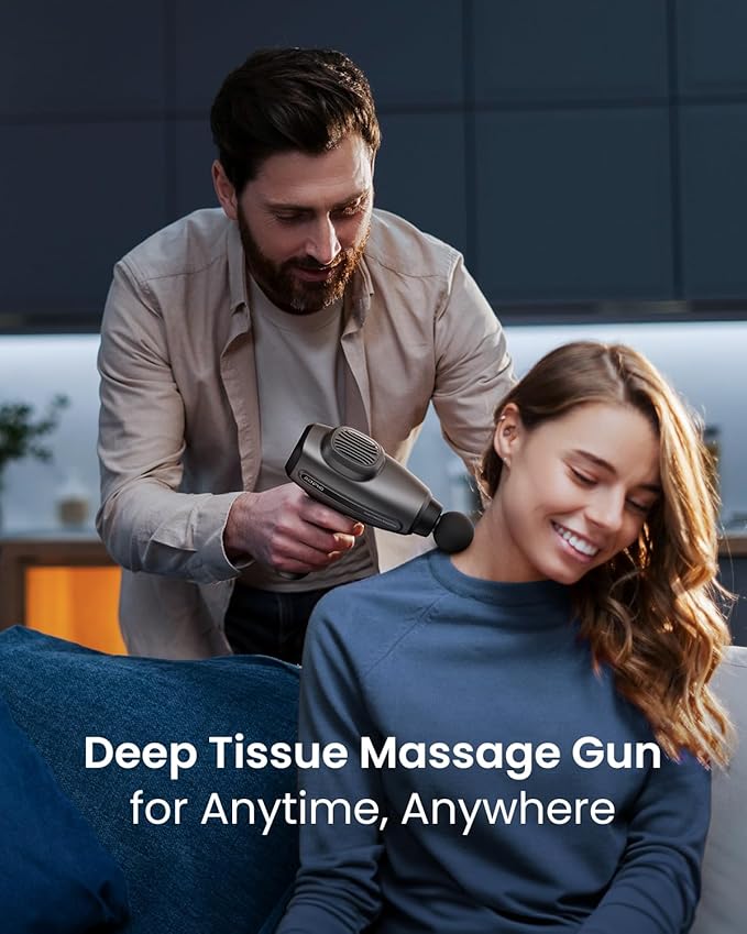 RENPHO Massage Gun Deep Tissue, Percussion Muscle Massage Gun for Athletes Men Women, Valentine's Day Gifts, Electric Handheld Massager Gun for Pain Relief Relax 6 Massage Head, Gray