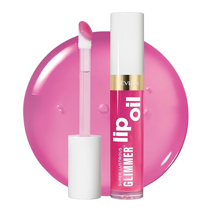 REVLON Super Lustrous Glimmer Lip Oil, Moisturizing & Tinted, Shiny Finish, Made with Plant-Based Squalane, 004 Gone Rose, 0.13 fl oz