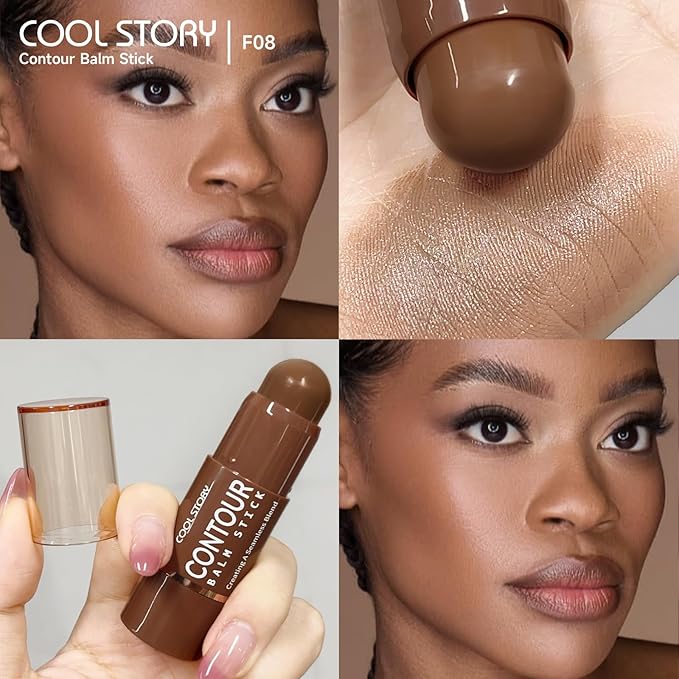 Cool Story 3-in-1 Makeup Set, Highlighter, Blush and Contour Balm Stick, Cream Formula for Face Contouring, Professional Cosmetic Kit (Contour-F08)