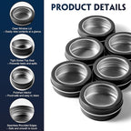 24 Pack 2 Ounce Screw Top Aluminum Tin Jar with Screw Clear Lid and Blank Labels, Refillable 60ml Metal Containers for Lip Balms, Candles, Salves, Spices, Crafts (Black)