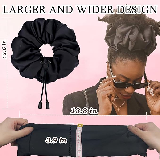 2 pcs Adjustable Afro Puff Hair Tie, Extra Large Satin Scrunchies, No Damage Durable Afro Puff Accessories, Oversize Hair Bands, Sleeping Giant Satin Scrunchies for Thick Curly Hair