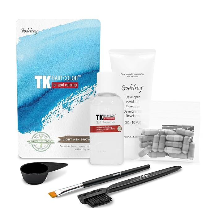 Godefroy Hair Color TK 20 Application and 4 oz Coloring Stain Remover Combo, Complete Coverage of Gray Hair Roots, Salon Quality Results - Light Ash Brown