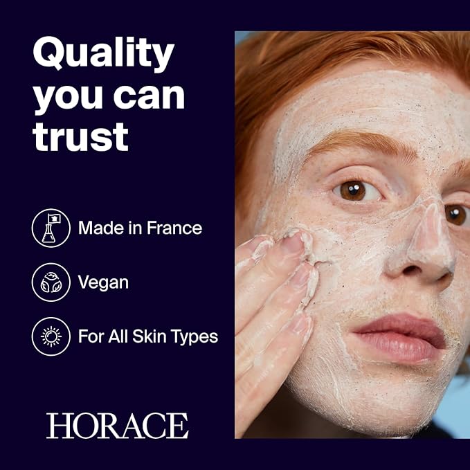 HORACE Gentle Face Scrub for Men - Exfoliating Cream with Argan Seeds, Murumuru Butter and Vitamin E - Pore Unclogging Skincare for All Skin Types - Unscented, 2.5 fl.oz