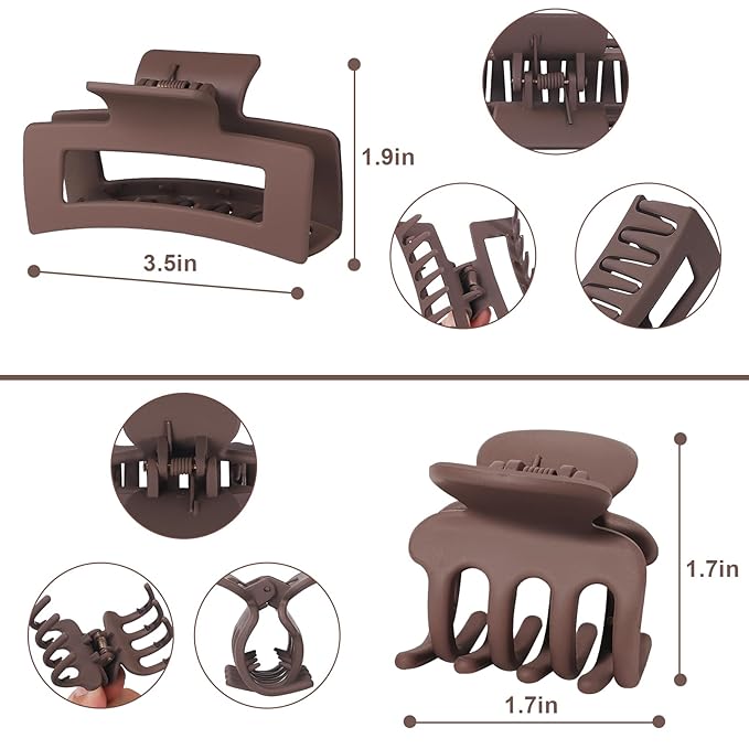 Medium Hair Clips for Women 8 Pcs Small Claw Clips for Thin and Thick Hair 2 Styles Hair Claw Clips Combination Rectangle Banana Jaw Hair Accessories for Women and Girls (Brown)