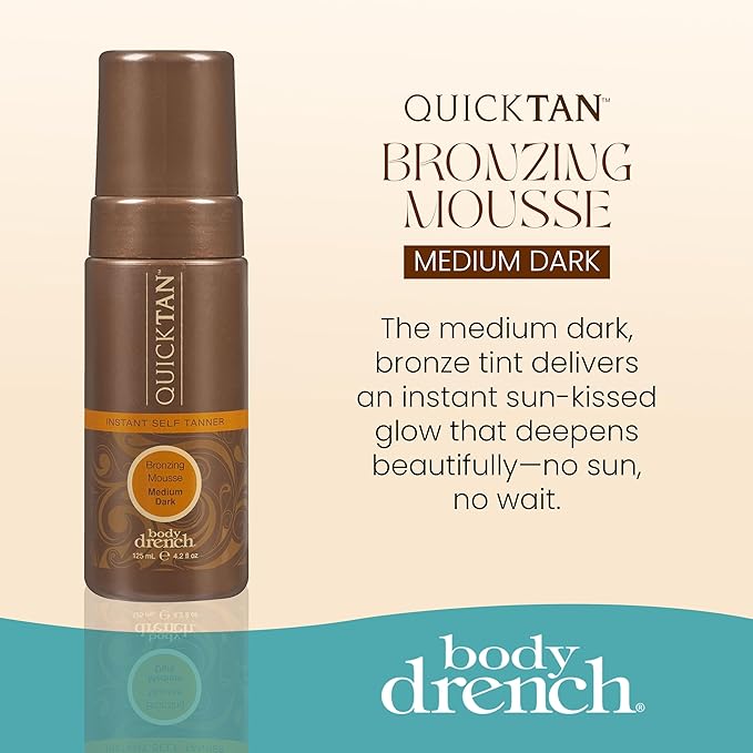 Body Drench QuickTan Self Tanner Mousse – Medium Dark Tan, Sunless Tanning Foam for Body, Natural-Looking Glow, 4.2 oz