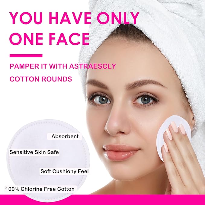 2000 PCS Ultra Soft Cotton Rounds, White, Double-Layered, Hypoallergenic, Lint-Free, 20 Pack with 100 Count Each, Premium Facial Cleansing Pads for Makeup Removal