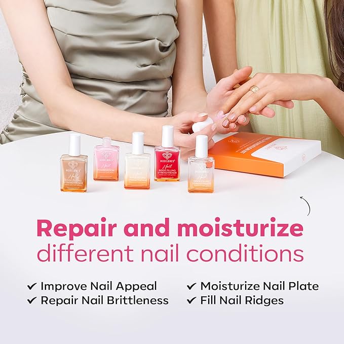 modelones Nail Strengthener Sheer Pink Nail Polish Nail Hardener Extra Strong and Growth Natural Nail Ridge Filler Nail Strengthener for Damaged Nails Repair Gifts for Women 15ml