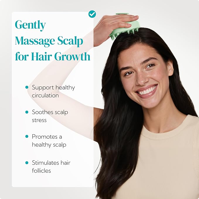 HEETA Scalp Massager Shampoo Brush 2 Pack, Soft Silicone Bristles to Remove Dandruff, Waterproof Scrubber for Wet Dry Hair, Suitable for Men & Women (Light Beige&Green)