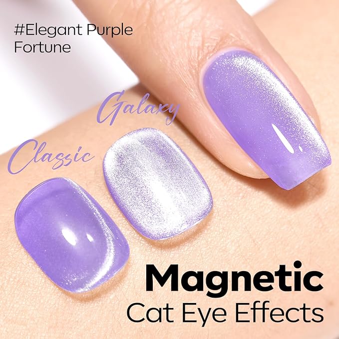modelones Cat Eye Gel Nail Polish,Glitter Purple Gel Polish with Magnet Magentic Cateye Gel Polish Soak Off Led Reflective Gel Top Coat Manicure Salon DIY Gifts