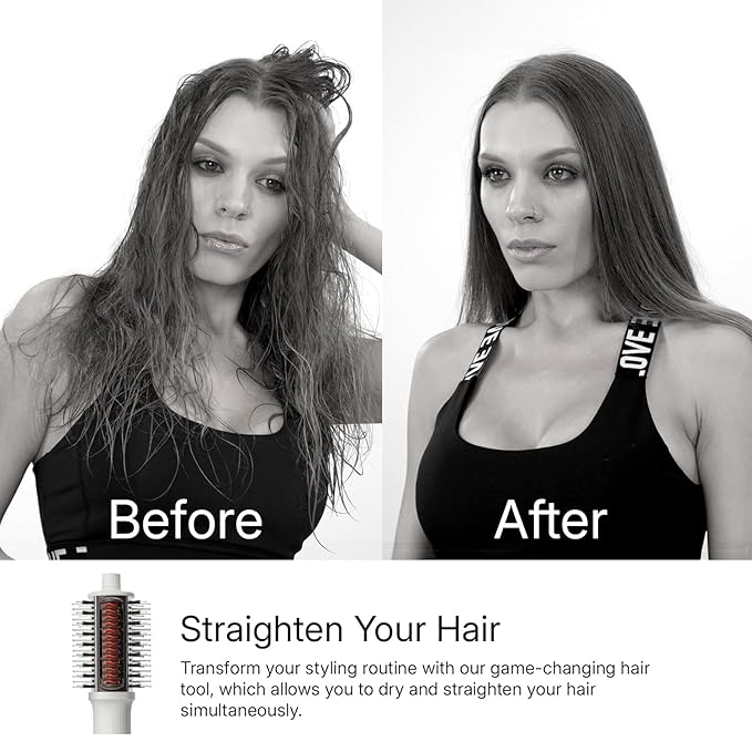 Ellena E1 Blow Dryer + Straighten Hair Brush Dual Mode, Hot Air Brush with 110000RPM High Speed Brushless Motor/Oval Air Barrel/3D Teeth Heated Comb/Handheld Cored, Styler Tool for All Hair Types