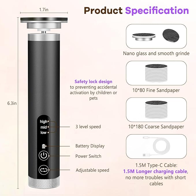 Electric Foot Callus Remover with Nano-Glass Head, Rechargeable Electric Foot File with Upgraded Powerful Metal Gear Motor, Premium Aluminum Cordless Callus Remover for Feet, Gifts for Men Women