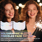 8 Pcs Holographic Multicolor Glitter Freckles Face Tattoo, Glow Up Cosmetic Glitter for Face, Sparkle Makeup Patches, Waterproof Face Speckles for Christmas (8PcsG Holographic Multicolor)