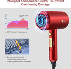 Slopehill Professional Ionic Hair Dryer, Powerful 1800W Fast Drying Low Noise Blow Dryer with 2 Concentrator Nozzle 1 Diffuser Attachments for Home Salon Travel (Agate Red)