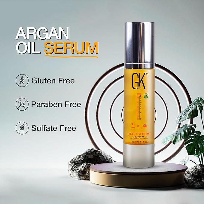 GK HAIR Oil- Argan Oil Hair Serum For Frizzy And Damaged Hair- Perfect For Keratin,Frizzy, Curly, Dry & Damaged ends-Adds Shine and Smooths,Paraben,Phthalate and Sulfate Free (3.4 oz)