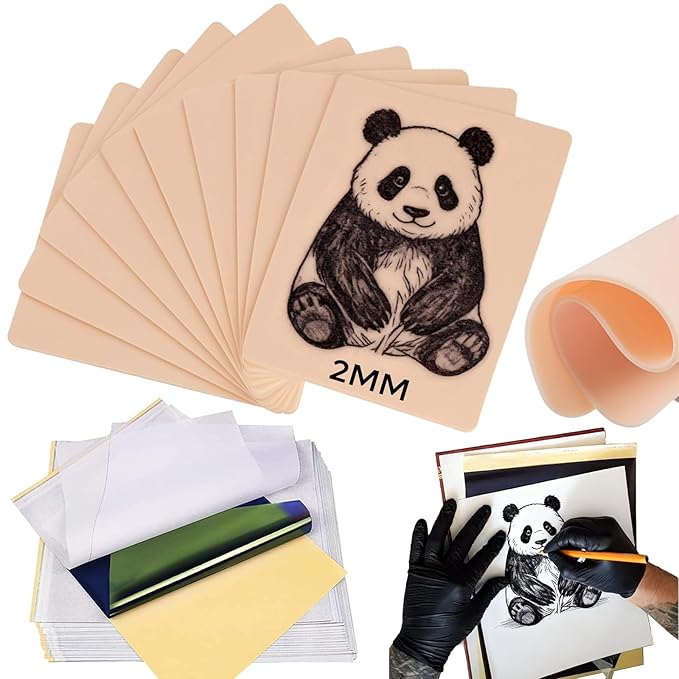 2MM Tattoo Practice Skin with Transfer Papers Kit - YONGDA 20pcs Double-Sided Realistic Fake Skin with 20 Thermal Stencil Papers for Tattoo Training, Beginner & Professional Use