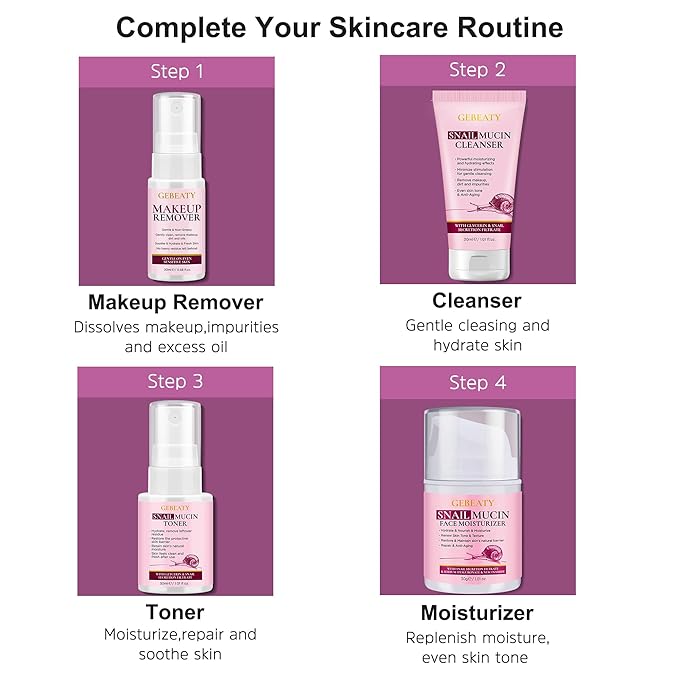 Skincare Set,4 Pcs Skin Care Beauty Gift Set for Women Teen Grils,Moisturing Repairing Soothing Anti-Aging Snail Mucin Facial Skin Care Routine Kit for Dry & Dull Skin,Skincare Gift Set Women
