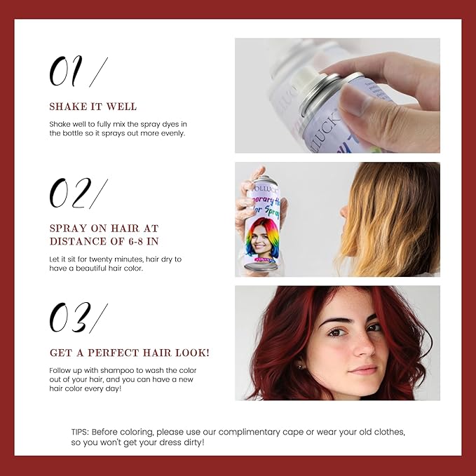 VOLLUCK Temporary Hair Color Spray, Instant Washable Hair Dye for All Hair Types, Vibrant Color for Party, Halloween, Cosplay, and Daily Use (Red)