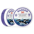 Badger Biodegradable Reef Safe Sunscreen, SPF 50 Mineral Sunscreen, 98% Organic Ingredients, Unscented, Water Resistant Adventure Sport Sun Cream, Travel Size 2.4 oz Tin, 2-Pack