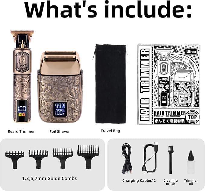 Ufree Foil Shavers Electric Razor for Men, Beard Trimmer Grooming Shaving Kit, Hair Trimmer, Cordless Head Shavers for Bald Men Barber Clippers, Birthday Gifts for Him