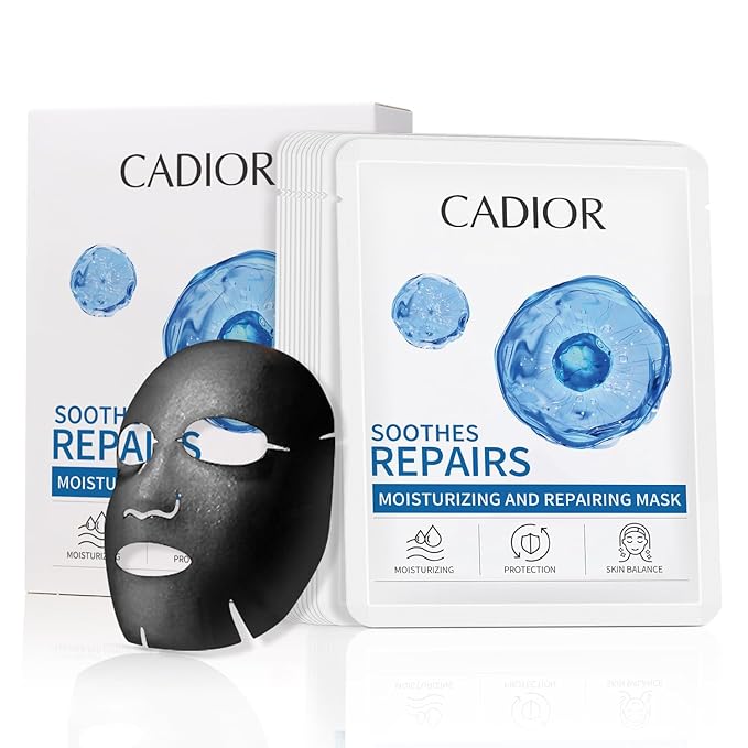 Moisturizing and Soothing Face Mask with Panthenol and Sodium Hyaluronate, Hydrating & Radiance Boosting, Safe for Sensitive Skin, Charcoal Face Mask, Pack of 10