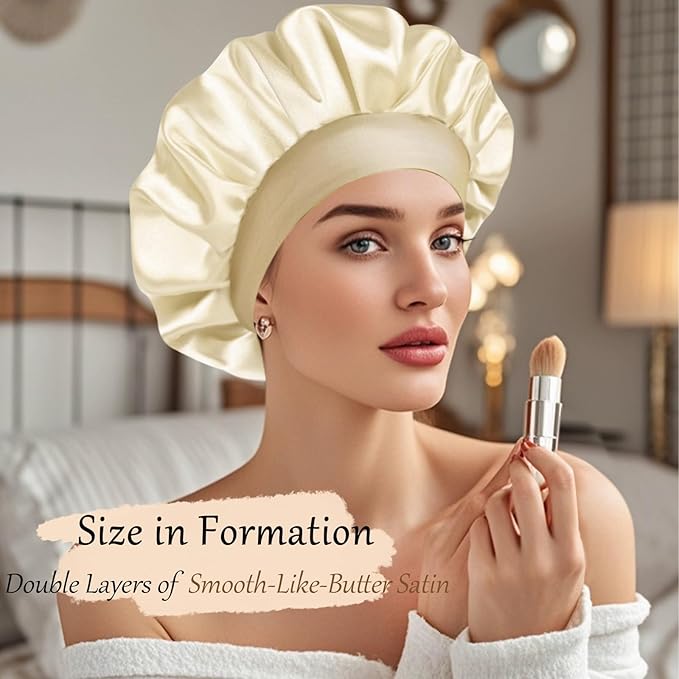 Satin Silk Bonnet for Sleeping, Soft Satin Lined Hair Bonnet for Women, Double Layer Sleep Nightcap