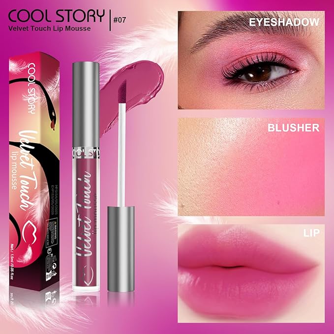 COOL STORY Velvet Lip Stain Mousse, Lip Tint Long-Lasting Waterproof Matte Finish (07)