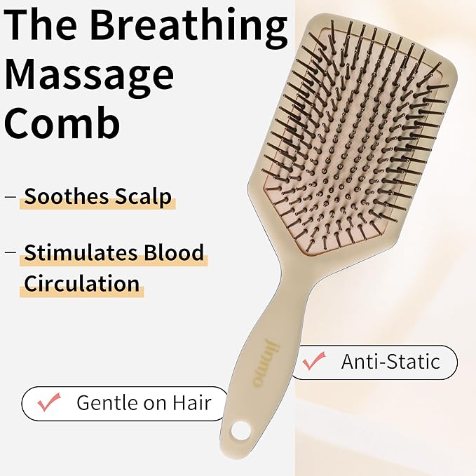 Paddle Hair Brush for Women-Detangling Cushion Brush with Soft Ball-Tip Bristles,Anti-Static Wide Brush for Wet Dry Hair,Smooth Comfortable Scalp Care