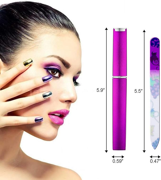 5 Pack Glass Nail File with Case, Crystal Fingernail Files, Double Sided Finger Nail Files, Professional Manicure Nail Care for Presents (Printed-5PCS with Case), Christmas Gifts Stocking Stuffers