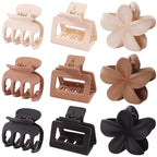 3 Styles Medium Hair Clips for Women 9 Pcs Small Claw Clips for Thin Hair Flower Hair Clips for Thick Hair Square Hair Claw Clips for Girls Hawaiian Plumeria Hair Accessories for Women (Brown)