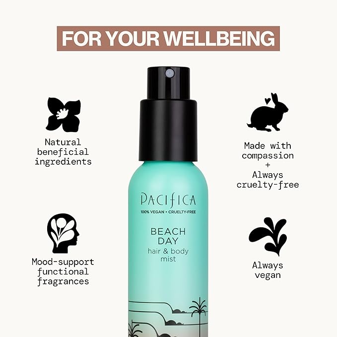 Pacifica Beach Day Hair Mist Perfume & Full Body Spray for Women - Body Mist Fragrance w/Bergamot, Orange Flower, Sandalwood, Amber, Musk & Suede Leather – Clean Beauty Alcohol-Free, Vegan 5 oz