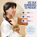 Blissy Silk Scrunchies (3 Pack) - 100% Pure Mulberry Silk - 22 Momme 6A High-Grade Fibers Scrunchie for Straight & Curly Hair - Preventing Breakage, Tangling, & Creasing (Gold Skinny)