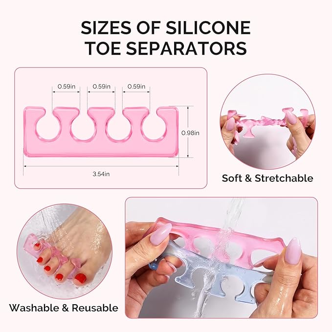 MelodySusie 6Pcs Toe Separators for Women Pedicure, Flexible Soft Silicone Toe Spacers Kit for Separating Fingers & Toes, Nail Polish and Grooming, Suitable for Home DIY Salon tools, Gifts for Women