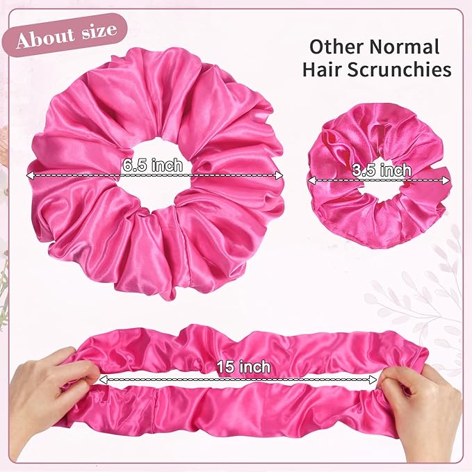 CEELGON Hot Pink Big Satin Scrunchie6.5 Inches Jumbo Scrunchies Silky Hair Ties Oversized Ponytail Holderfor Thick Curly Hair Extra Large Hair Accessories for Women (Hot Pink)