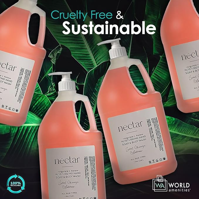 World Amenities - Nectar Hand Soap and Body Wash | 1 Gallon, 3.8L | Sweet Orange Blossom Refill Bottle With Pump, Hotel Amenities, Airbnb Rentals, Suitable for All Skin Types - 1 Gallon Pack