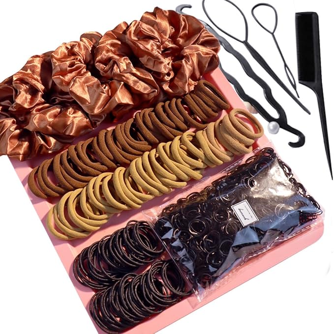 YANRONG 1159PCS Hair Accessories for Woman Set Seamless Ponytail Holders Variety Hair Scrunchies Hair Bands Scrunchy Hair Ties For Thick and Curly (1159PCS (Fashion Brown))