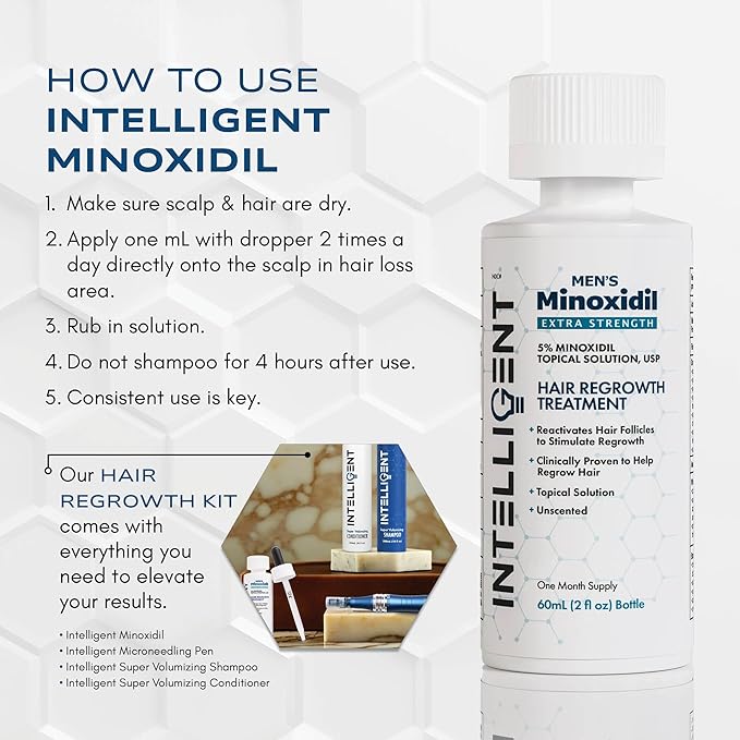 Intelligent Minoxidil | Fast-Drying, No-Grease | Extra Strength 5% Topical Hair Regrowth Treatment For Men | 2 fl oz (60 ml)