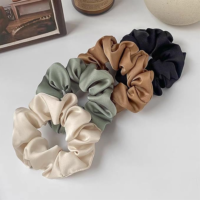 12 Pcs Satin Silk Scrunchies – Soft Hair Ties for Women & Girls, Thick Elastic Ponytail Holders, Hair Bands & Wrist Bracelets, Assorted Colors Scrunchies Hair Ties Silk Satin Scrunchy Hair Accessories
