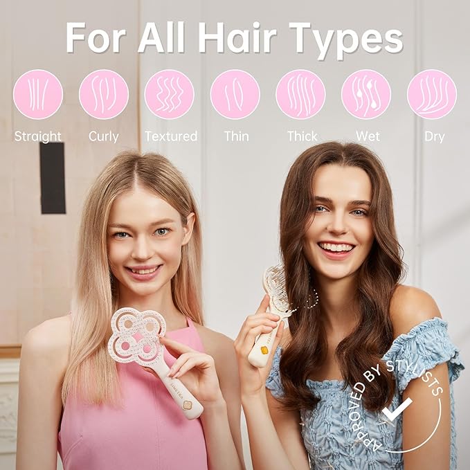 Simetra Detangler Hair Brush for Woman and Men, Original Detangling Brush for Curly Hair/Fine &Thick/Wet & Dry Hair, Holiday Present Hairbrush - Natural Crystal Inlay & 14K Gold Plating