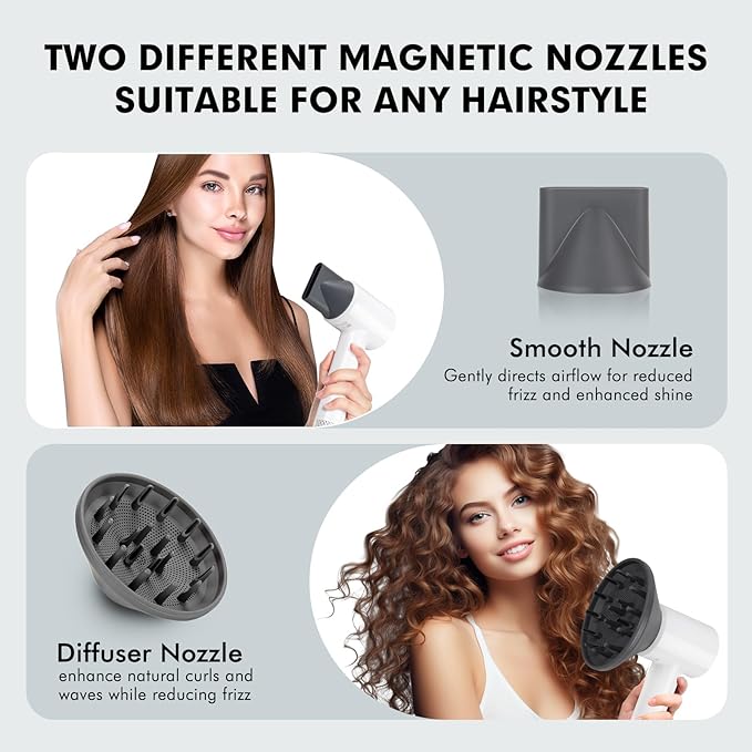 Hair Dryer, Travel Small Hair Dryer with Diffuser,High Speed Brushless Fast Drying Blow Dryer,Low Noise/Compact/Mini Design Hairdryer for Women,Men - No Heat Damage