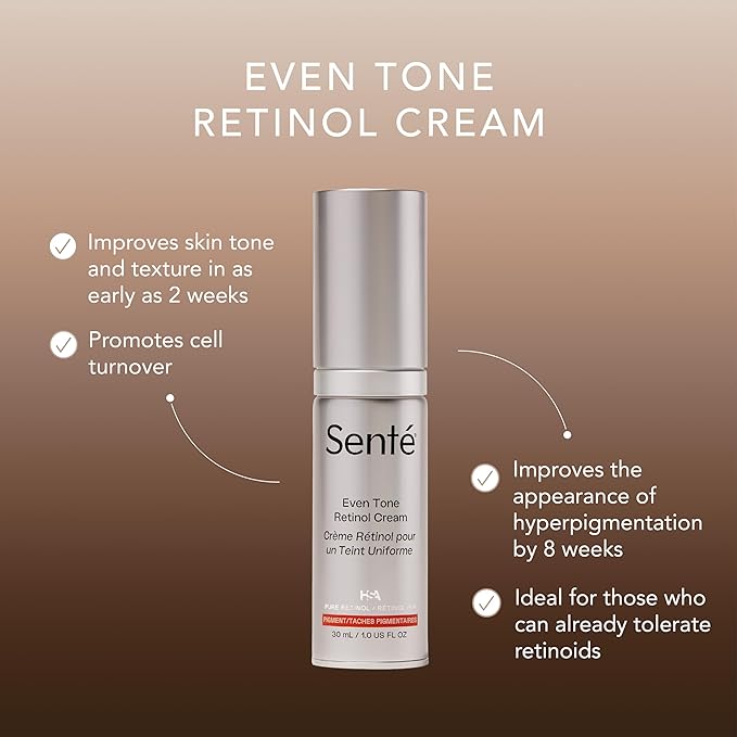 Senté Even Tone Retinol Cream | 0.5% Retinol Combined with HSA & Skin-Firming DSA | Improves Skin Tone, Texture, & Dark Spots | 1.0 Fl Oz