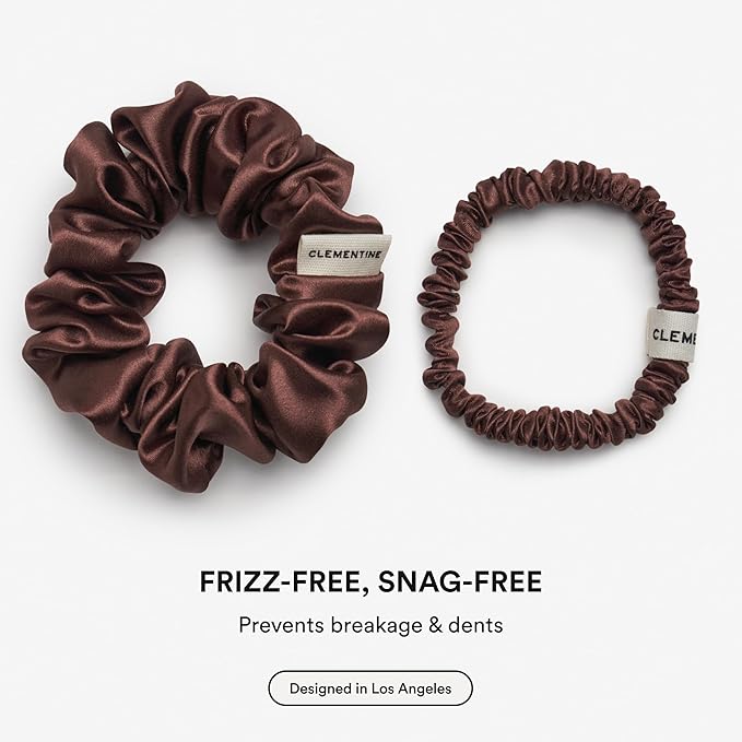 Clementine Sleepwear Organic Silk Scrunchie Set Ice Cream | 4 Skinny and 4 Midi Scrunchies Made with GOTS Certified Silk for Gentle, Frizz-Free Styling