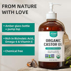 SYLVANA Organic Castor Oil (16oz Glass Bottle), USDA Certified Organic, Cold Pressed, Vegan, Hexane Free - 100% Pure Castor Oil for Nourishing Skin, Hair Growth, Lashes & Eyebrows