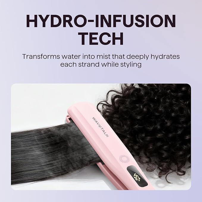 Wavytalk Steam Hair Straightener, Steam Sesh, Steam Reduces Damage, Nourishes Hair & Expedites Straightening, 1.38'' Nano Titanium Flat Iron with Detachable Comb for Silk Press Smoothing, Sakura Pink