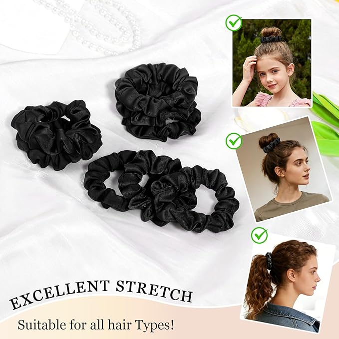 Satin Scrunchies for Women – 8PCS Blush & Brown Silk Hair Ties Set – No Crease, Frizz-Free, Gentle Elastic Hair Bands, Soft & Stylish Everyday Hair Accessories Gifts