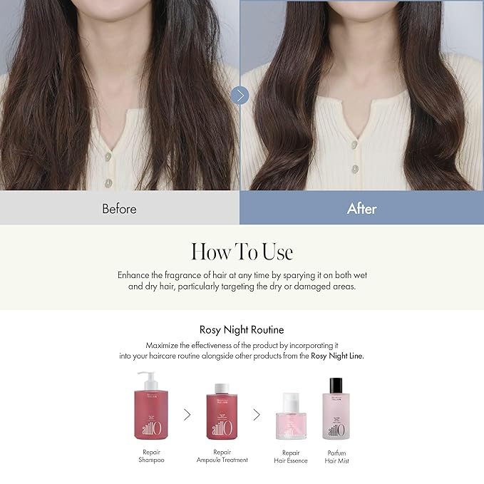 ANILLO Rosy Night Vegan Hair Perfume Long-Lasting Floral Musky Scented with Damask Rose Extract, Rosehip Oil, Peptide Complex for All Hair Type, Free of Silicone & Parabens (3.38 fl. Oz)