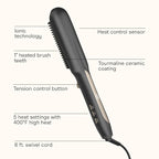 Infiniti PRO CONAIR Tension Control Straightening Brush, Heated Hair Brush with Tension Control Holds Hair in Place, Ionic Technology Adds Shine and Reduces Frizz, Gray